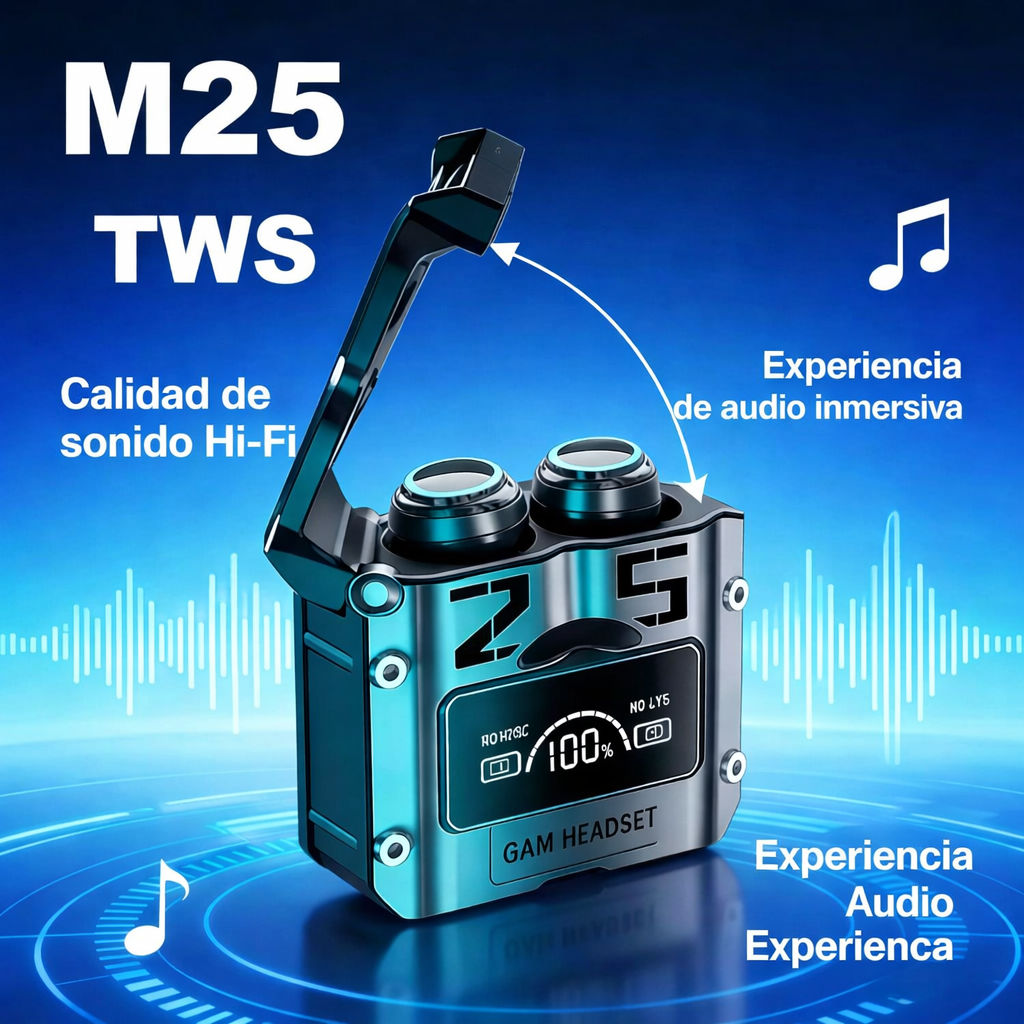 Audífonos Inalámbricos Bluetooth 5.3 M25 con Pantalla LED - Deportivos TWS Estéreo